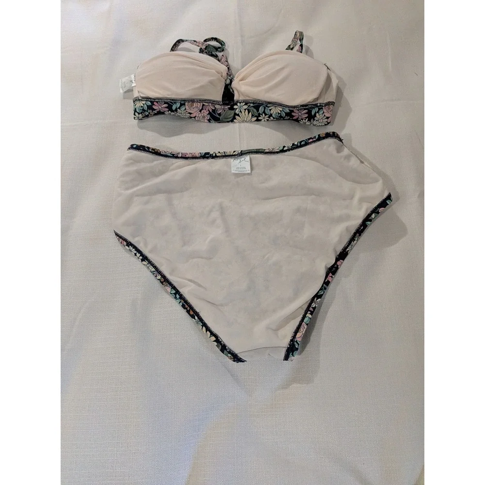 Kona Sol 2-Piece Size L High Waist Underwire Bikini Swimsuit Floral Retro Pin Up